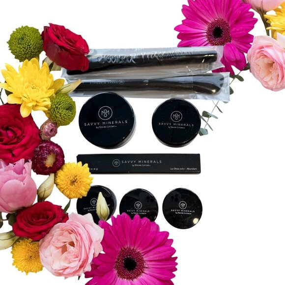 Savvy Mineral Makeup Bundle Veil Bronzer Lipgloss Shadows Brushes Young Living - Picture 1 of 12